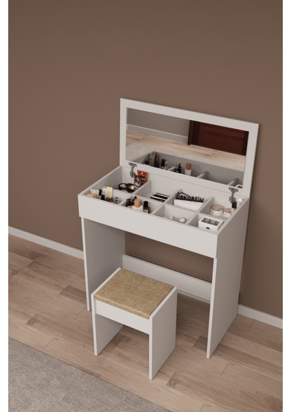 DF02113 Kapaklı Aynalı Bölmeli Puflu Makyaj Masası fiyatları