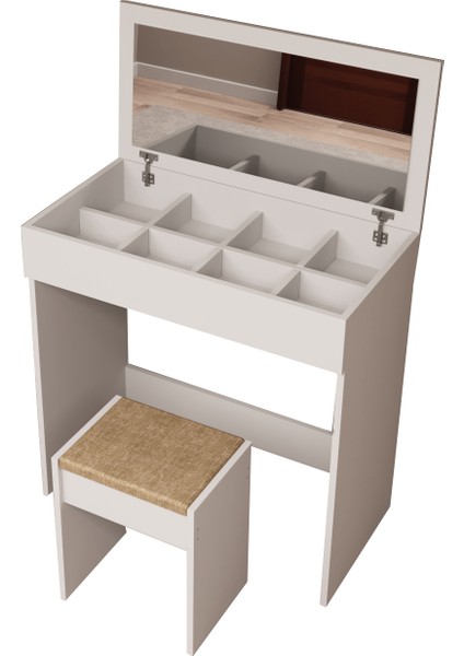 DF02113 Kapaklı Aynalı Bölmeli Puflu Makyaj Masası fırsatları