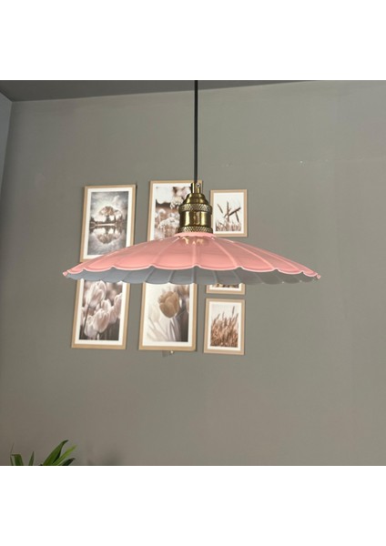 Risso Pembe Metal Büyük Avize Lale Başlık Tekli Rustik Cafe Modern Sarkıt Aydınlatma