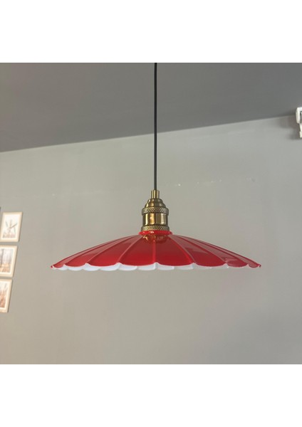 Risso Kırmızı Metal Büyük Avize Lale Başlık Tekli Rustik Cafe Modern Sarkıt Aydınlatma