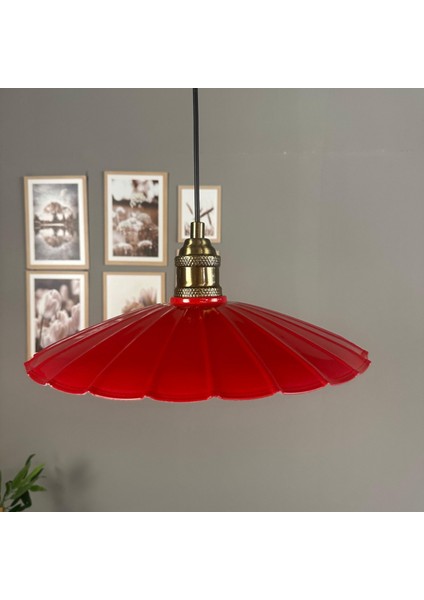 Risso Kırmızı Metal Büyük Avize Lale Başlık Tekli Rustik Cafe Modern Sarkıt Aydınlatma modelleri