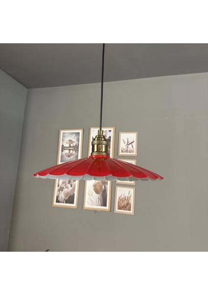 Risso Kırmızı Metal Büyük Avize Lale Başlık Tekli Rustik Cafe Modern Sarkıt Aydınlatma