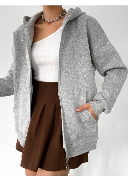 Kadın Oversize Fermuarlı Sweatshirt Hırka fiyatları