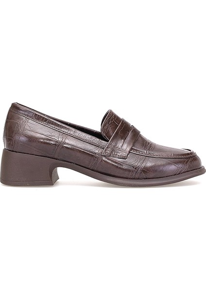 Elit PM161 K1066 Kadın Kroko Klasik Topuklu Ayakkabı Kahverengi