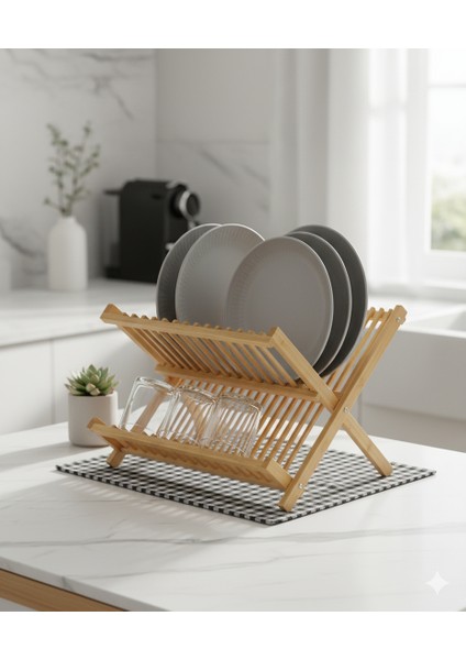 2 Katlı Bambu Katlanır Bulaşıklık ve Tabaklık, Bambu Bulaşıklık, Bambu Tabaklık