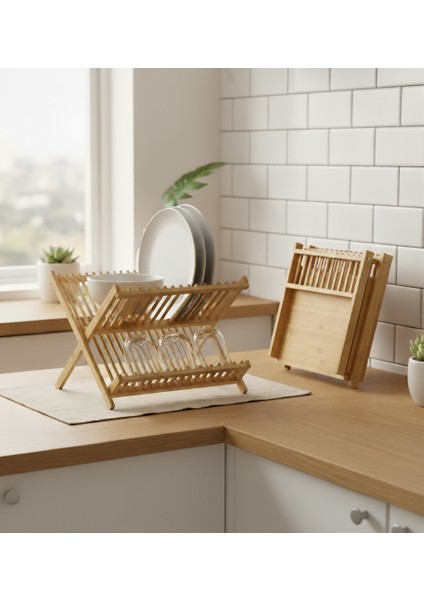 2 Katlı Bambu Katlanır Bulaşıklık ve Tabaklık, Bambu Bulaşıklık, Bambu Tabaklık fiyatları