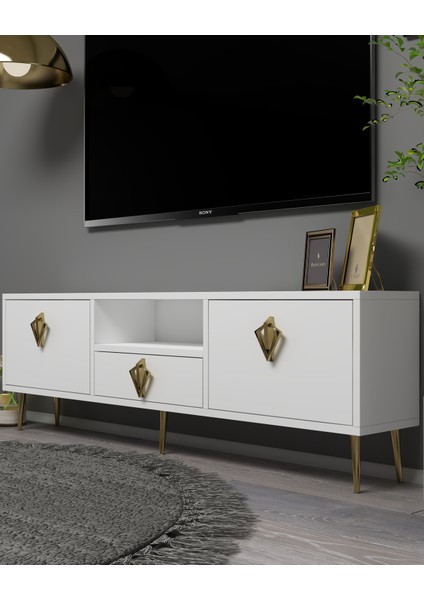 1313DROPDD-32 Tv Sehpası Beyaz-Altın