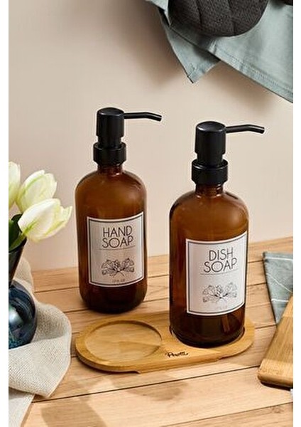 Sıvı Sabunluk 2'li Set Kapaklı Cam Malzeme Şık Tasarım Kahverengi Renk fırsatları