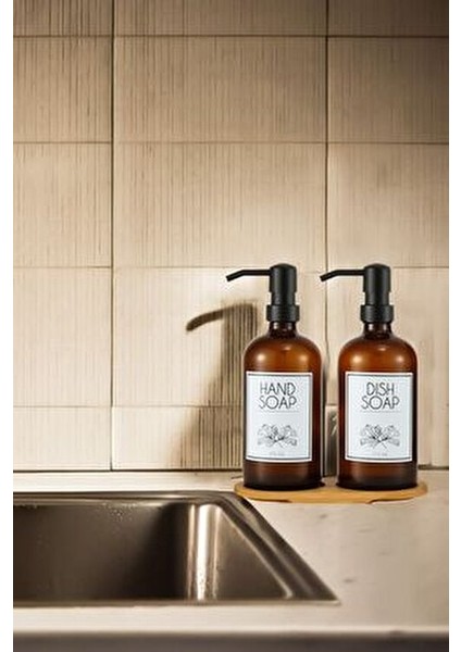 Sıvı Sabunluk 2'li Set Kapaklı Cam Malzeme Şık Tasarım Kahverengi Renk indirimleri