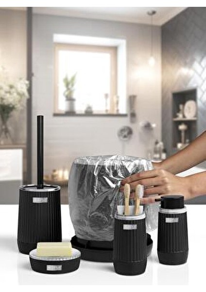Nida Siyah Kromlu Eko Banyo Seti Modern Tasarım 5'li Set Suya Dayanıklı fırsatları
