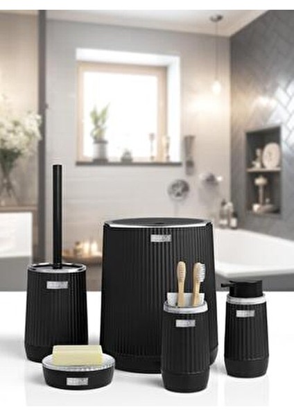 Nida Siyah Kromlu Eko Banyo Seti Modern Tasarım 5'li Set Suya Dayanıklı indirimleri