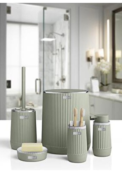 Nida 5'li Banyo Seti Yeşil Kromlu Eko Malzeme Modern Tasarım indirimleri