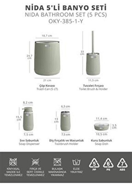 Nida 5'li Banyo Seti Yeşil Kromlu Eko Malzeme Modern Tasarım