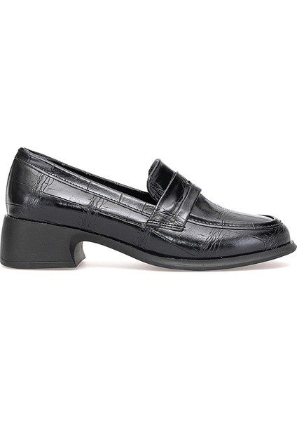 Elit PM161 K1066 Kadın Kroko Klasik Topuklu Ayakkabı Siyah