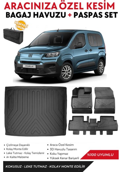 Fiat Doblo 2023 Model Bagaj Havuzu+Paspas Full Takım+Hediyeli