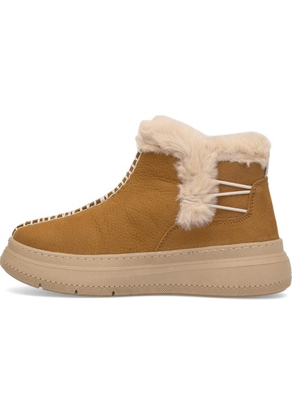 D25KB-1540 Kadın Hakiki Nubuk Deri Düz Bot Taba modelleri