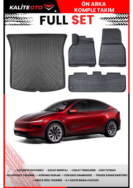 Tesla Model Y 2024 Model Bagaj Havuzu+Paspas Takımı Full Set