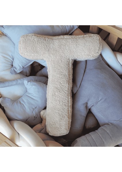 Litera, T Harfi, Yastık, Kırlent, Elyaf Dolgulu, Welsoft Kumaş, 40 cm