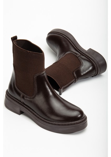 Kadın Kahve Cilt Kalın Termo Taban Lastik Boğazlı Bot modelleri