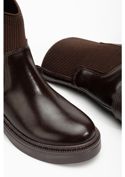 Kadın Kahve Cilt Kalın Termo Taban Lastik Boğazlı Bot fırsatları