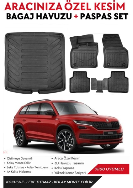 Skoda Kodiaq 2020-2021-2022-2023 Model Bagaj Havuzu+Paspas Full Takım+Hediyeli