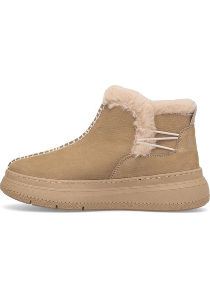 D25KB-1540 Kadın Hakiki Nubuk Deri Düz Bot Bej modelleri
