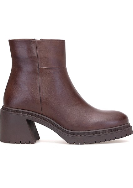 D25KB-8470 Kadın Hakiki Deri Topuklu Bot Kahverengi