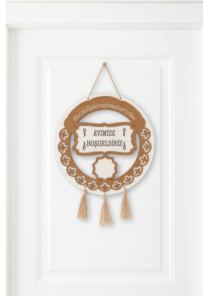 Evimize Hoşgeldiniz Yazılı Kapı Isimliği Kapı Süsü Duvar Süsü Ahşap Duvar Dekoru