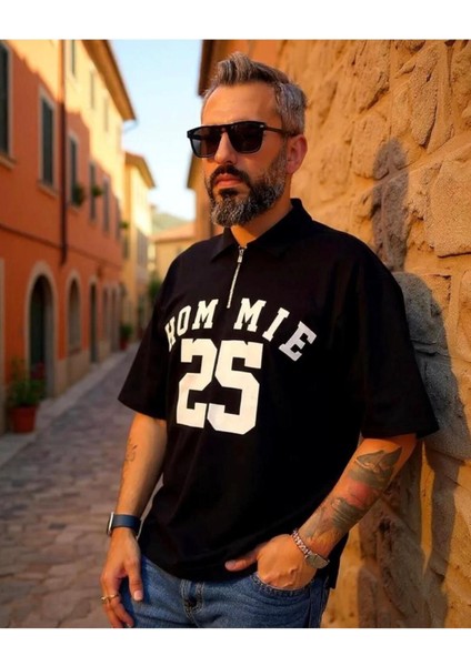 Hommie Baskılı Oversize Erkek Polo Yaka T-Shirt