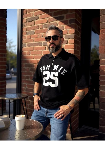Hommie Baskılı Oversize Erkek Polo Yaka T-Shirt