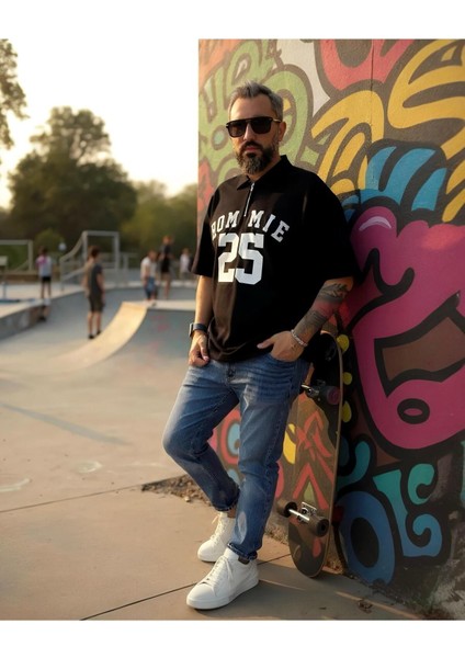 Hommie Baskılı Oversize Erkek Polo Yaka T-Shirt