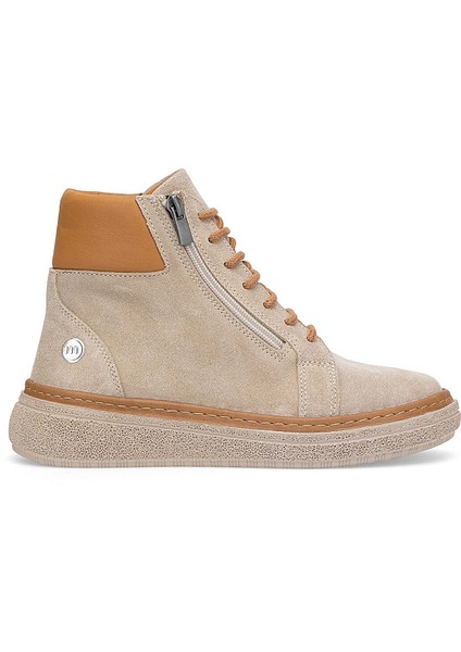 D25KB-1020 Kadın Hakiki Süet Deri Düz Bot Bej