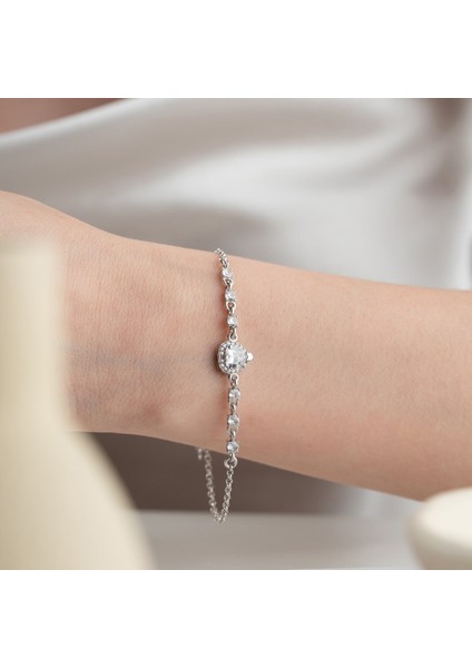 925 Ayar Gümüş Kalpli Sıra Taş Gümüş Bileklik indirimleri