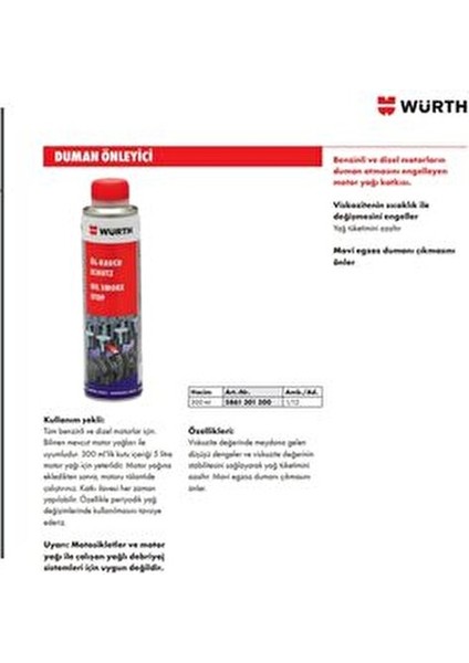 Motor Yağı Duman Önleyici 300 ml Tüm Motorlar İçin Viskozite Dengeleyici modelleri