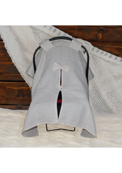 Müslin Kumaş Krem Rengi Puset Örtüsü %100 Pamuk Kum Rengi Bebek Puset Örtüsü Kelebek Detay Puset Örtüsü