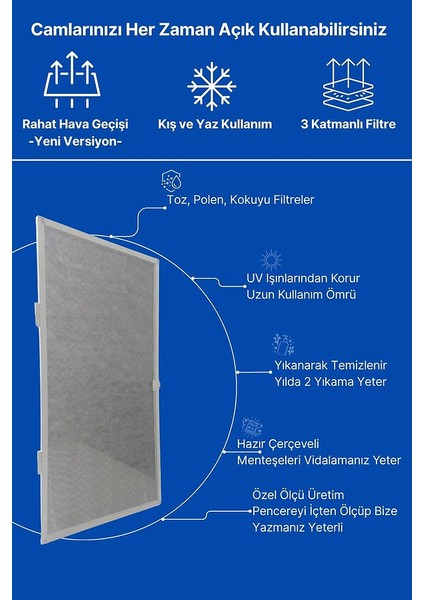 Odera - Pencere Toz Polen Alerjen Filtresi - Hazır Çerçeveli - Yeni Nesil Sineklik - Respilon Odera fırsatları