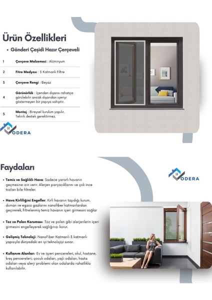 Odera - Pencere Toz Polen Alerjen Filtresi - Hazır Çerçeveli - Yeni Nesil Sineklik - Respilon Odera
