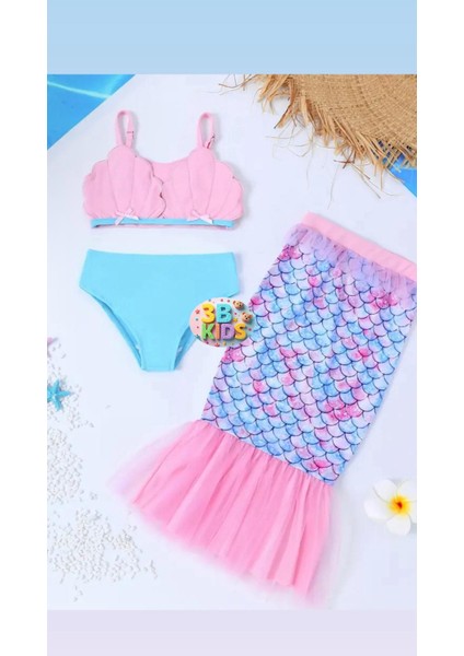 Deniz Kızı Mayo Bikini Deniz Kızı Etek Büstiyer Bikini Takımı 3 Lü Set
