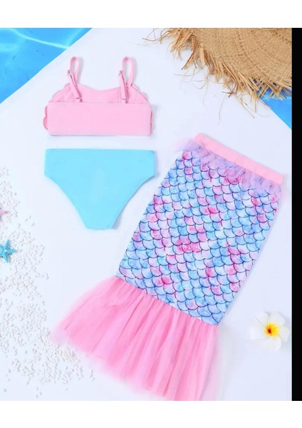 Deniz Kızı Mayo Bikini Deniz Kızı Etek Büstiyer Bikini Takımı 3 Lü Set fiyatları