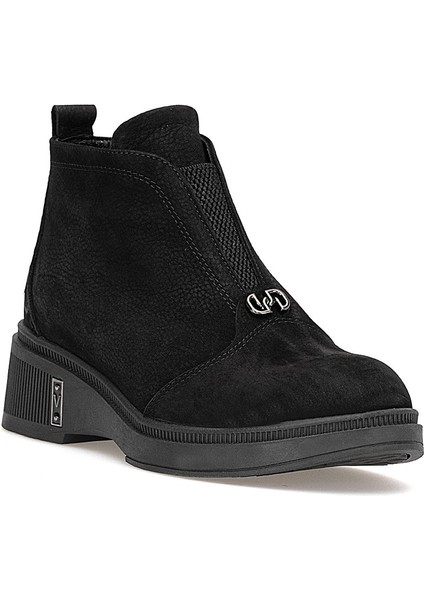 D25KB-8085 Kadın Hakiki Nubuk Deri Düz Bot Siyah fiyatları