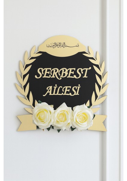 Ahşap ve Pleksili Kapı Süsü, Duvar Süsü, Duvar Dekoru, Gold Aynalı Pleksi 28CM Gold