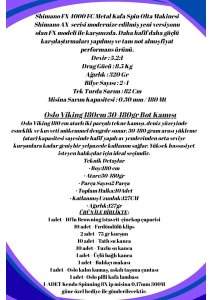 Viking 180CM 30-180GR Shimano Fx 4000 Tekne Olta Seti fiyatları