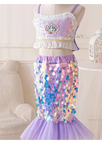 Deniz Kızı Kostüm Elbise Deniz Kızı Etek Deniz Kızı Bubble Saç (Mor-Pembe) Deniz Kızı Taç fiyatları