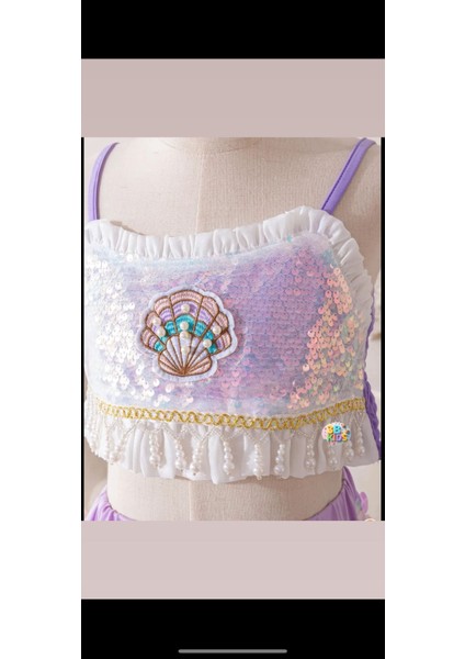 Deniz Kızı Kostüm Elbise Deniz Kızı Etek Deniz Kızı Bubble Saç (Mor-Pembe) Deniz Kızı Taç