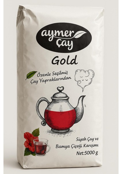 Çay Gold 5000 G – Siyah Çay ve Bamya Çiçeği Karışımı (Yerli Çaylı Özel Harman)