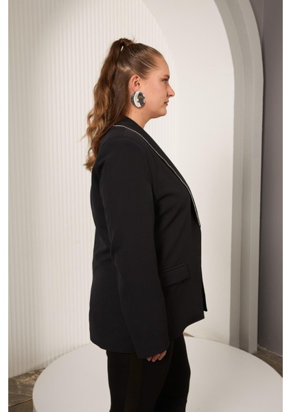 Biye Taş Detaylı Büyük Beden Ceket Siyah modelleri