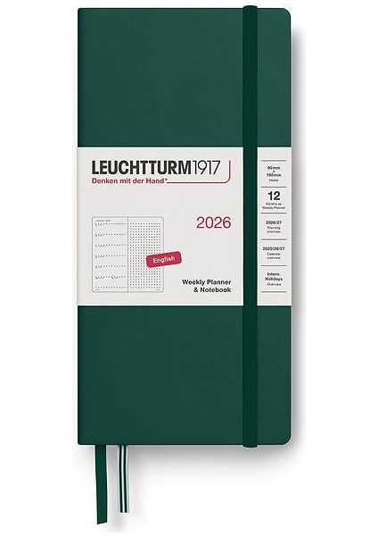 Weekly Planner & Ajanda Defter Noktalı Wallet (B6+ x A6) 2026, Forest Green, English 372878