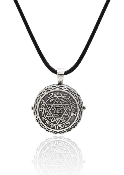 Açılabilir Kapaklı 925 Ayar Gümüş Hz Süleyman Mührü Işlemeli Kolye 201024600