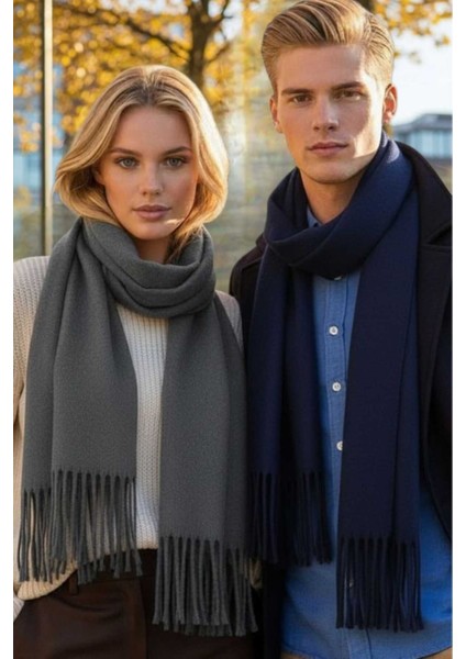 Unisex Yumuşak Dokulu Püsküllü Kışlık Buklet Atkı Şal 2'li Set