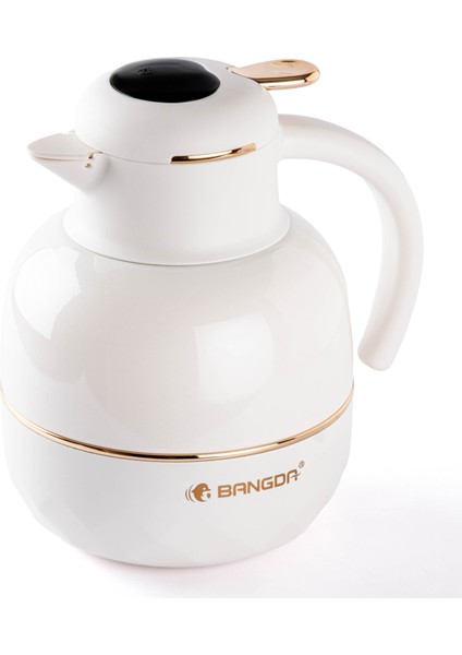 Bej Paslanmaz Çelik Termometreli ve Süzgeçli Çay Termosu 1.2l